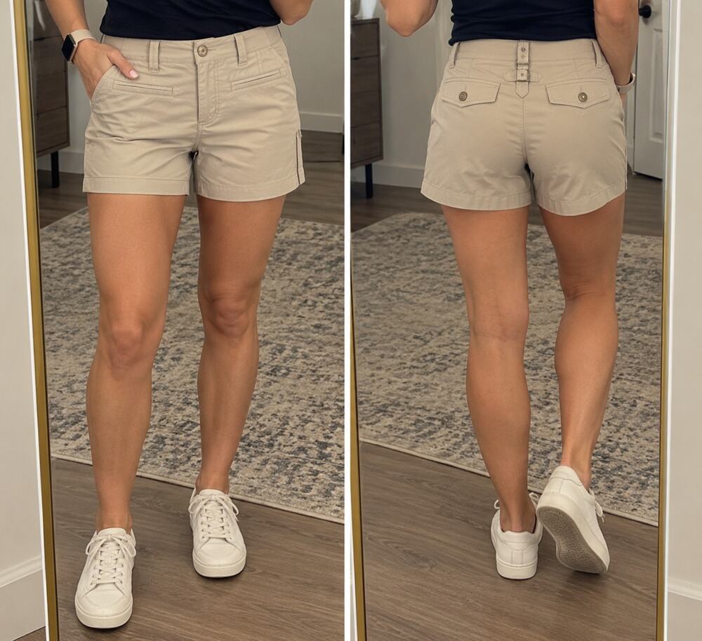Athleta Women's Khaki Utility Hiking Shorts Size 8 Beige Nylon Stretch Pockets